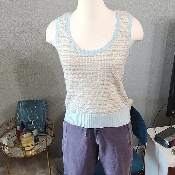 Juicy Couture 100% Cashmere Sweater Vest Ribbed Cream,Blue, Tan Knit Sleeveless - Picture 8 of 10
